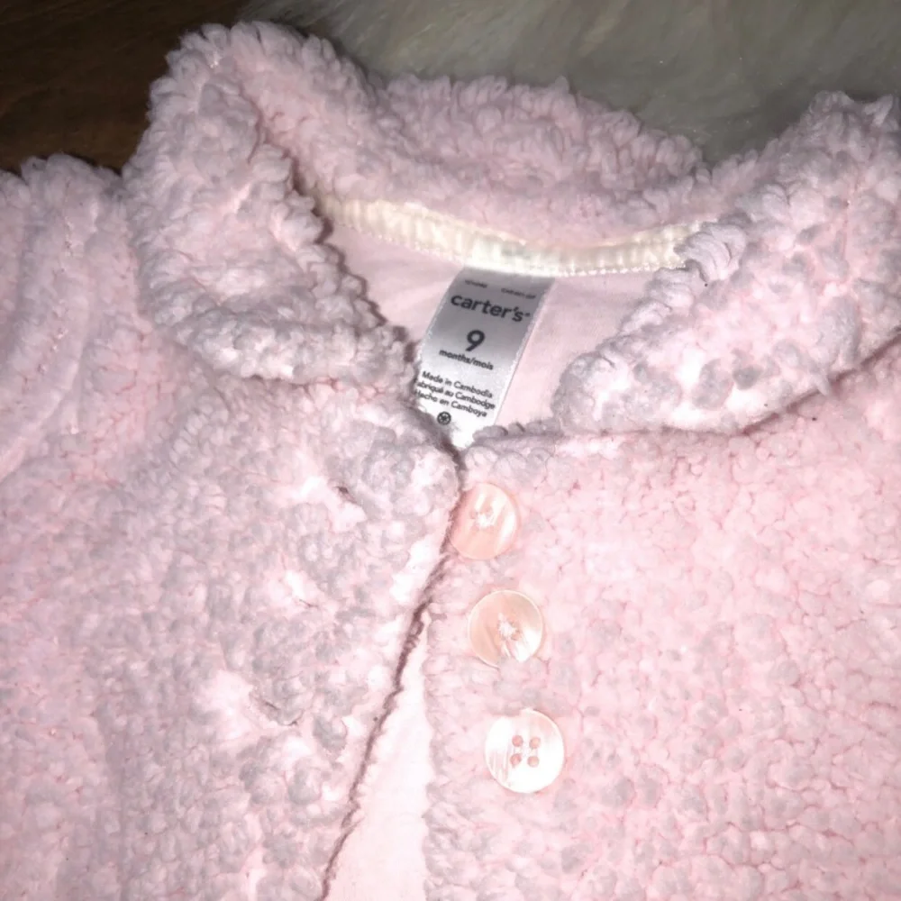 Carter’s Little Girls 9 Months Pink Fuzzy Sweater Jacket Cardigan